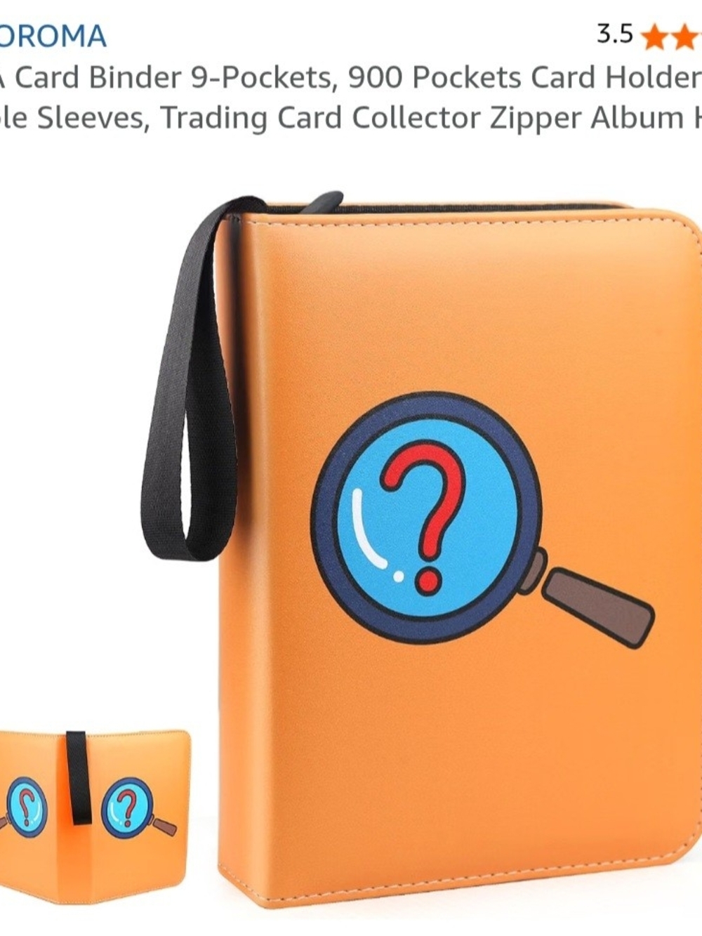 Orange Card Binder with Magnifying Glass Design - Portable Trading Card Album